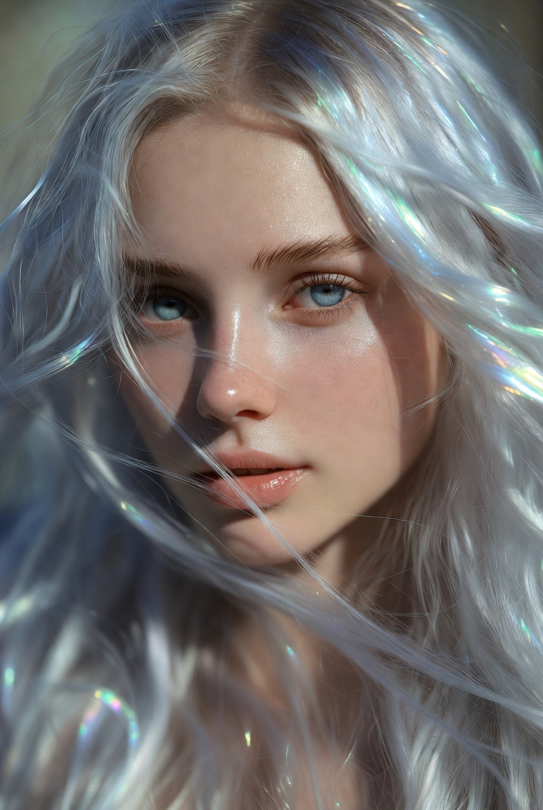 Luna - Ethereal AI avatar with silver hair and glowing blue eyes